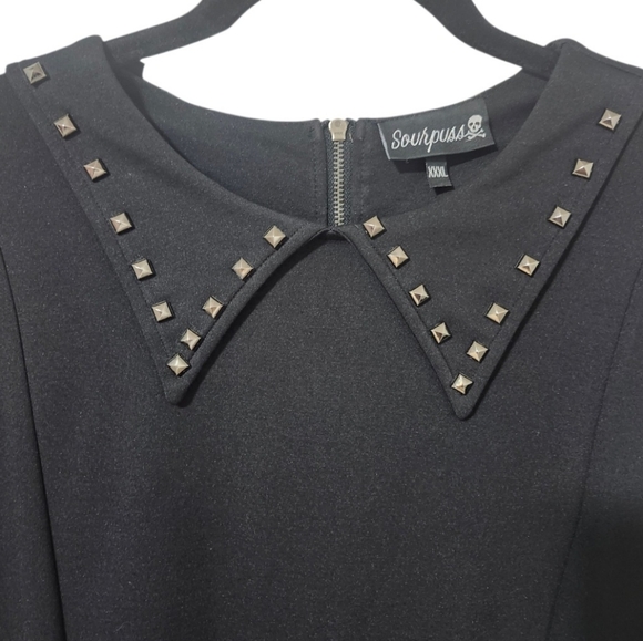 Sourpuss, Black Women's Dress With Studded Collar - Picture 11 of 14
